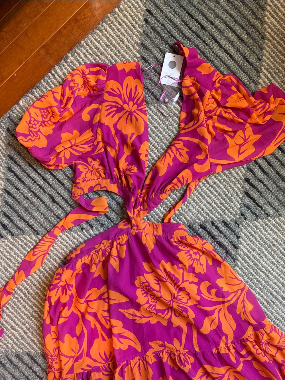 Fuchsia & Orange Tropical Maxi Dress - Tie Detail - Picture 3 of 6